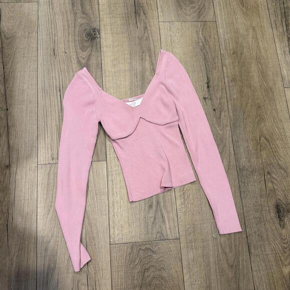 Astr Tops - ASTR The Label Pink Ribbed Long Sleeve Top, Size Small